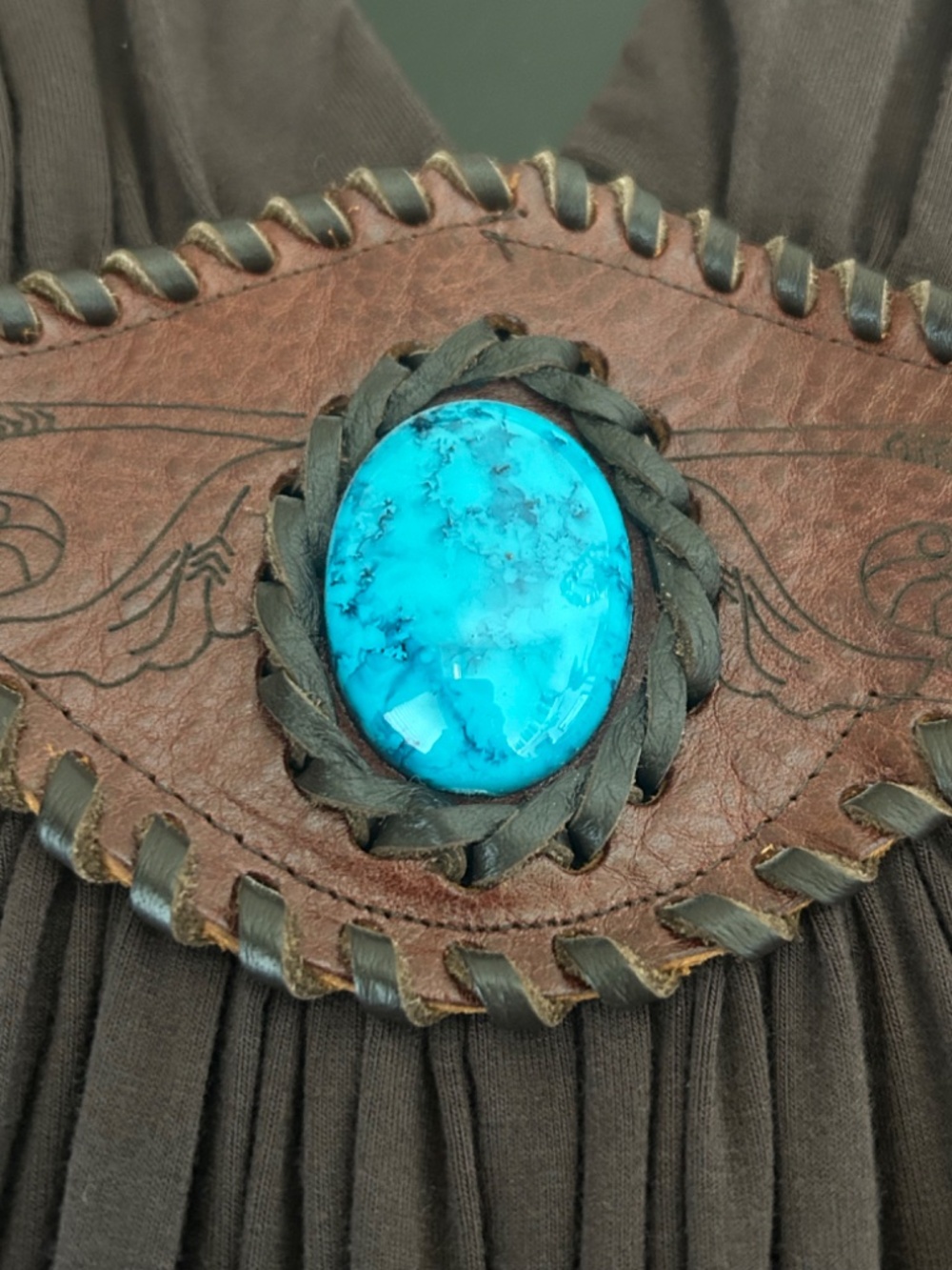 Sky Brown Top with Turquoise Stone-Whipstitched faux Leather Waistband.NWT. Sz L - Picture 5 of 15